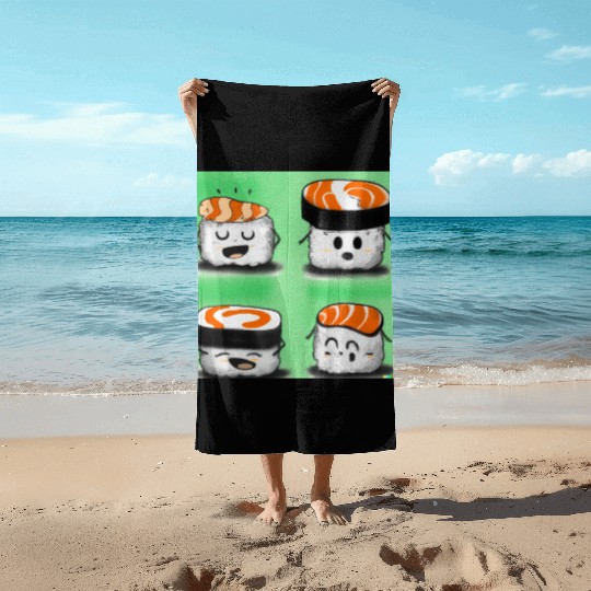 Happy Cheerful Sushi I Love Sushi Design Beach Towels