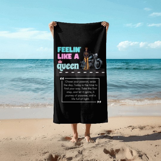 Feelin' Like a Queen Lady Biker motorcycle-theme Beach Towels