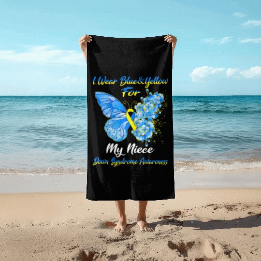 Kids I Wear Blue Yellow For My Niece Down Syndrom Beach Towels