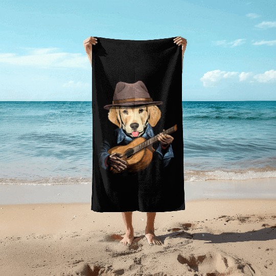 Labrador Retriever Playing Guitar Dog Lover Guita Beach Towels