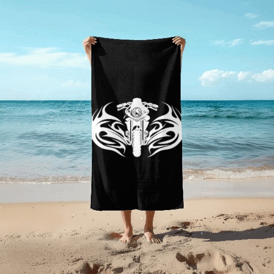 Motorcycle Racing Tattoo Splash Style Beach Towels