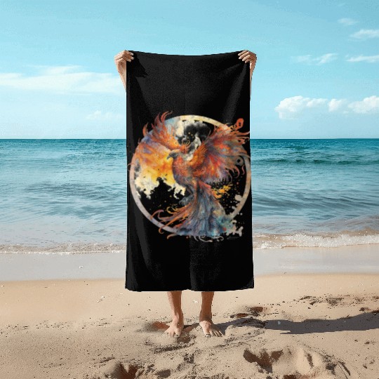 Fire Phoenix Watercolor Clipart Beach Towels