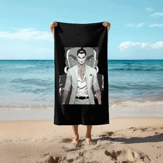 Japan Yakuza Greeny Face Beach Towels