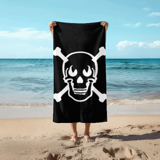 Skull and crossbones design white Beach Towels