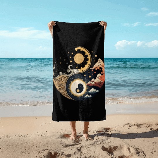 Sun and moon yin yang Beach Towels