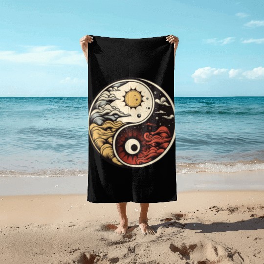 Sun and moon yin yang Beach Towels