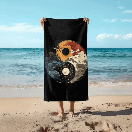 Sun and moon yin yang Beach Towels
