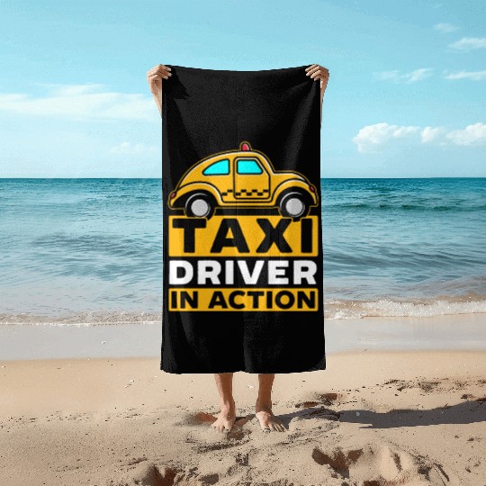 Taxi Driver In Action Taxicab Cab Driver Cabbie Beach Towels