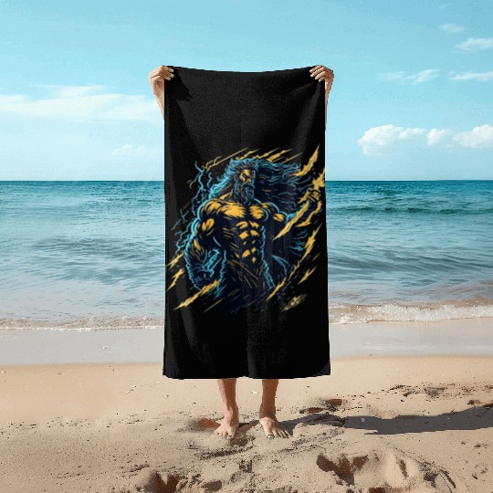 Zeus God of thunder and lightning Beach Towels
