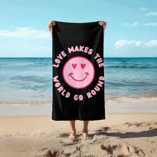 Love Makes The World Go Round - Pink Beach Towels