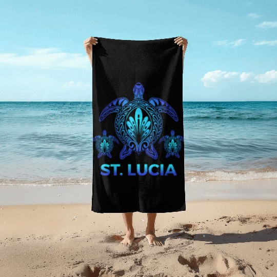 Vintage St. Lucia Ocean Blue Sea Turtle Souvenirs Beach Towels