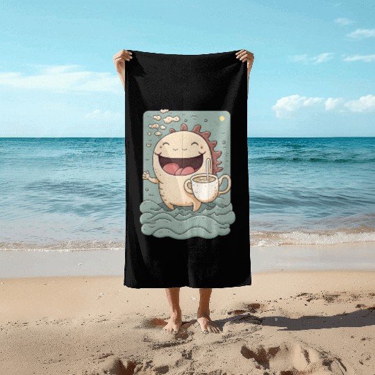 Axolotl & Coffee Kawaii Anime Axolotls Lover Beach Towels