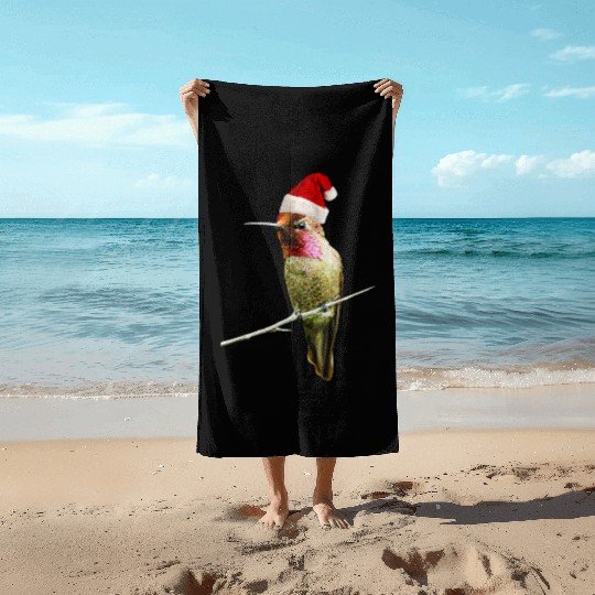 Hummingbird Santa Cute Christmas Hat Design for Bi Beach Towels