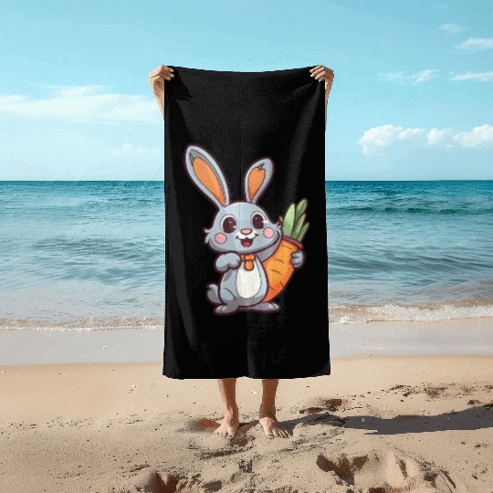 Carrot-Loving Easter Bunny: Cute 2D Design Beach Towels