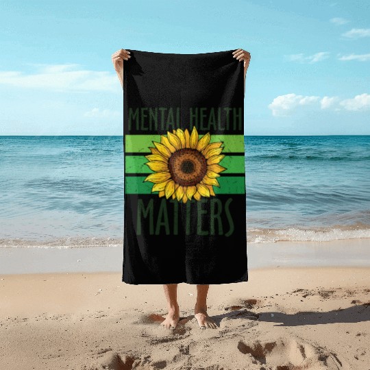 Mental Health Matters Green Sunflower Beach Towels