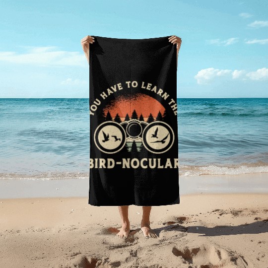 Bird Watching The Bird Nocular Retro Bird Watcher Beach Towels