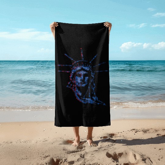 Statue Of Liberty 4th Of July American US Flag Beach Towels