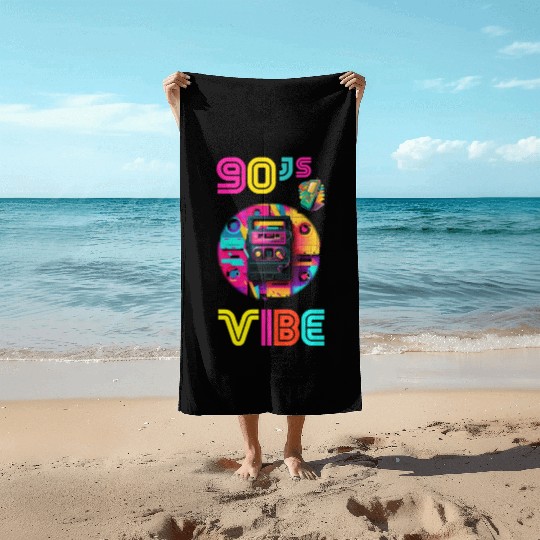 90s Vibe - I Love The 90s - Retro 90s Neon Beach Towels