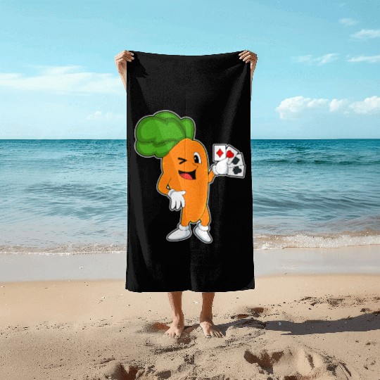 Carrot At Poker With Poker Cards Beach Towels