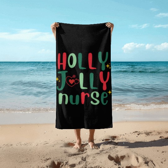 HOLLY JOLLY NURSE4 Beach Towels