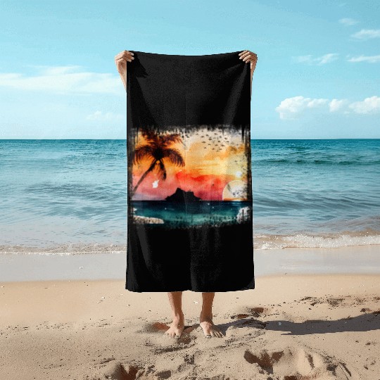 Beach Sunset Watercolor Design Art 5 Beach Towels