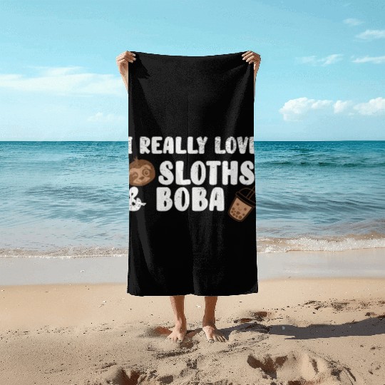 Cute Lazy Sloth Boba Tea Sweet Bubble Tea Beach Towels