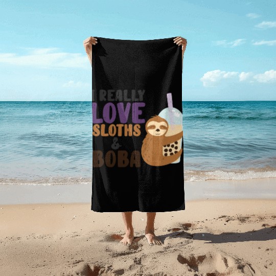 Cute Lazy Sloth Boba Tea Sweet Bubble Tea Beach Towels