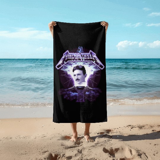 Nikola Tesla Heavy Metal Electricity by gnarly Beach Towels
