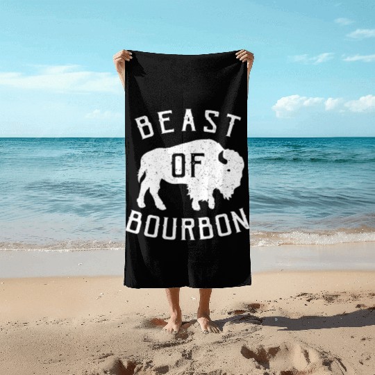 Beast of Bourbon Drinking Whiskey design Bison Buf Beach Towels