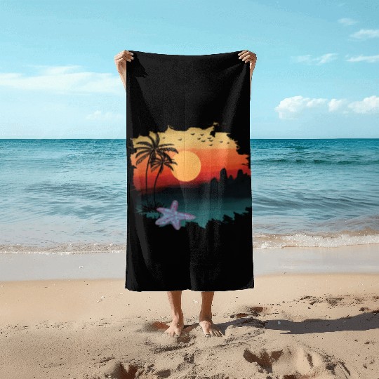 Beach Sunset Watercolor Design Sublimation Art 1 Beach Towels