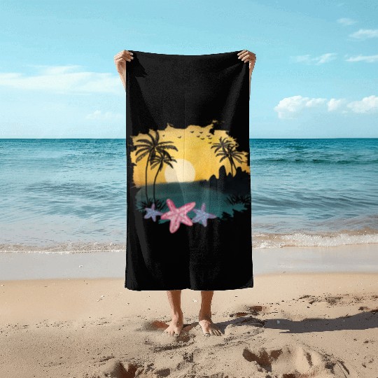 Beach Sunset Watercolor Design Sublimation Art 5 Beach Towels