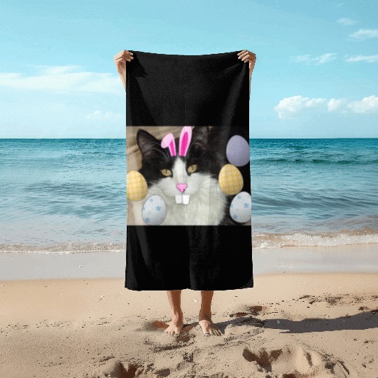 Easter Bunny Cat Face Decor Beach Towels