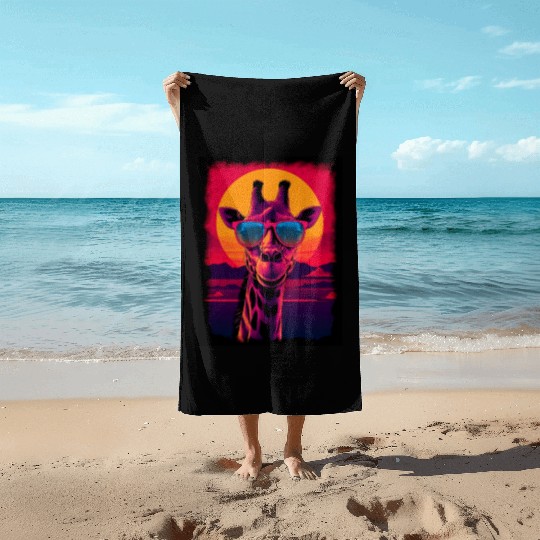 80s Synthwave Giraffe Beach Towels
