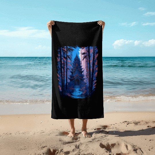 Japanese Temple in a Bamboo Forest Beach Towels
