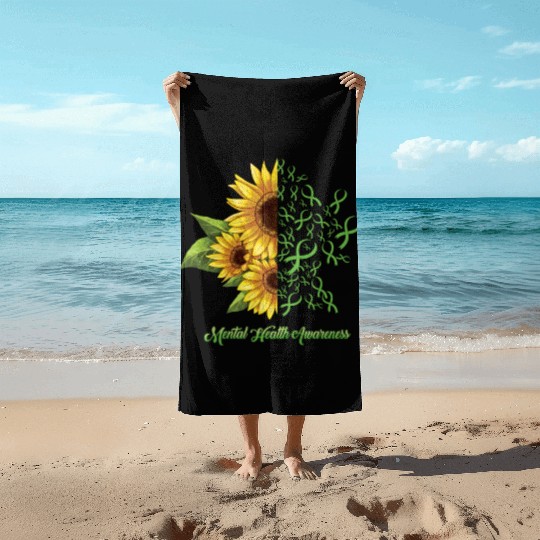 Sunflower May Green Mental Health Awareness Beach Towels
