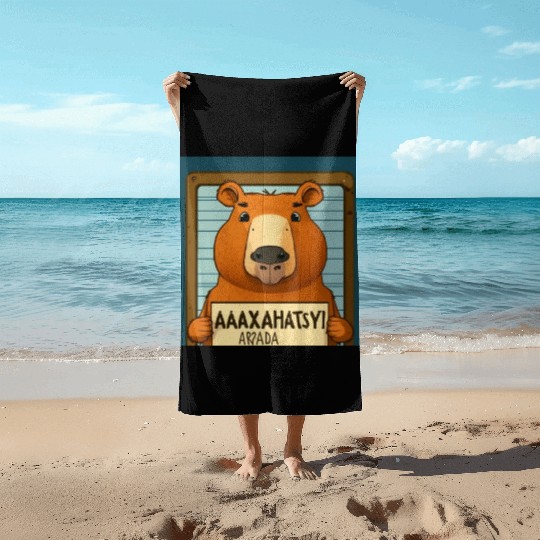 Capybara Mugshot Outlaw: Wanted for 93 Felonies Na Beach Towels