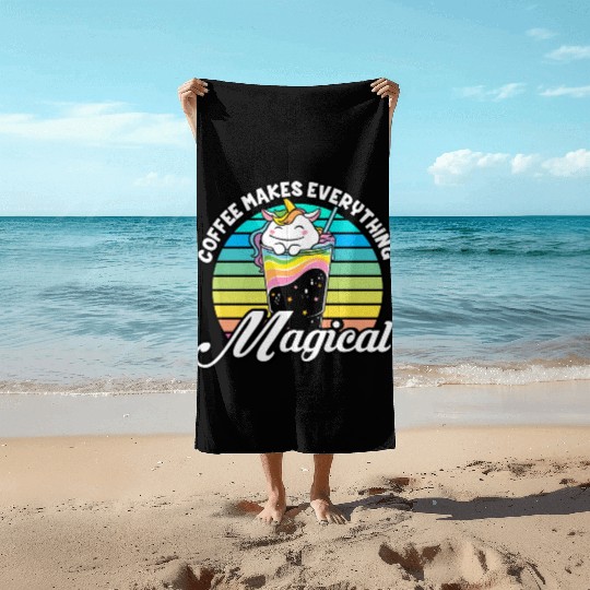 Pink Magical Unicorn Caffeine Coffee Lover Beach Towels