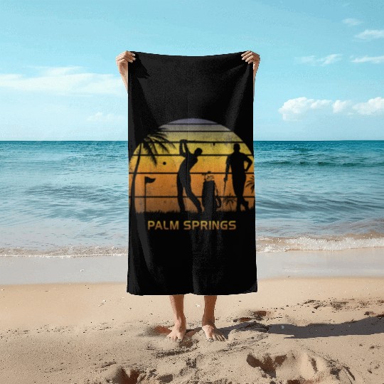 Retro Palm Springs Golf Golfing Fan Golfer Gift Beach Towels