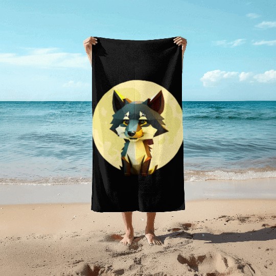 Wolf howling at the moon graphic Beach Towels