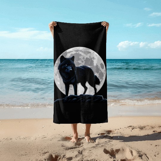 Wolf howling at the moon graphic Beach Towels