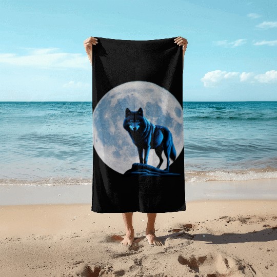 Wolf howling at the moon graphic Beach Towels
