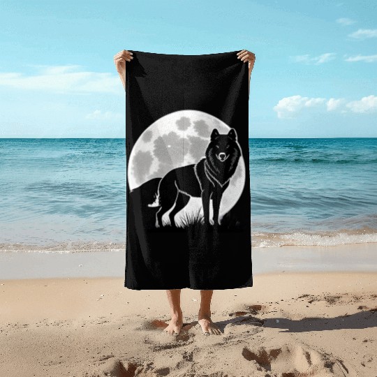 Wolf howling at the moon graphic Beach Towels