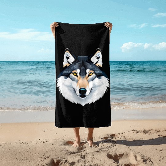 Wolf howling at the moon graphic Beach Towels