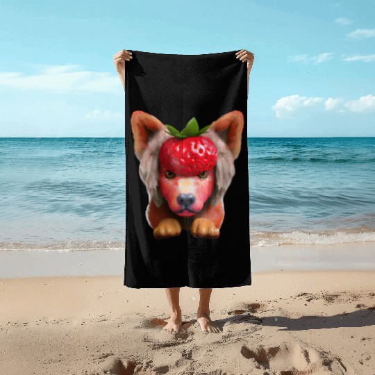 Strawberry dog dog Beach Towels