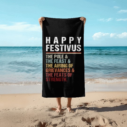 Happy Festivus Christmas Holiday Retro Vintage Beach Towels