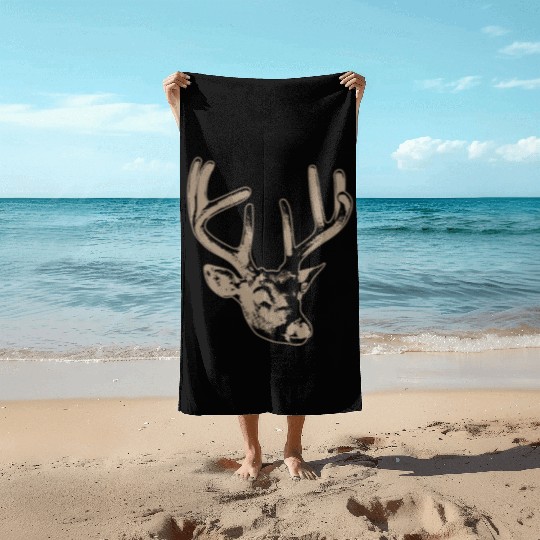 beige deer head Beach Towels