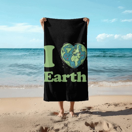I Love Earth Design. Cute Earth Day Environmental Beach Towels