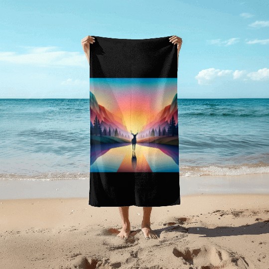 A Deer in A Beautiful Sunset Scene Beach Towels