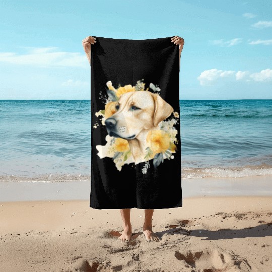 Yellow Lab Dog Watercolor Floral Beach Towels