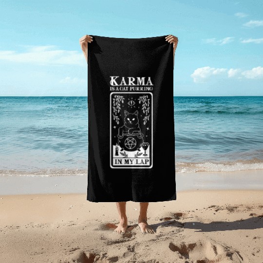 Karma is a Cat Purring in My Lap Witchcraft Tarot Beach Towels